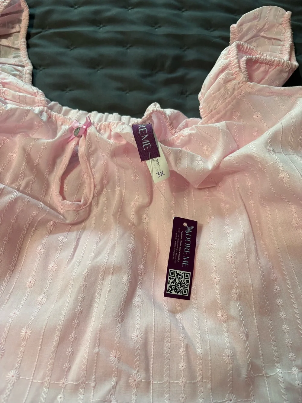 Adore Me Light Pink Eyelet Two-Piece Cotton Pajama Set